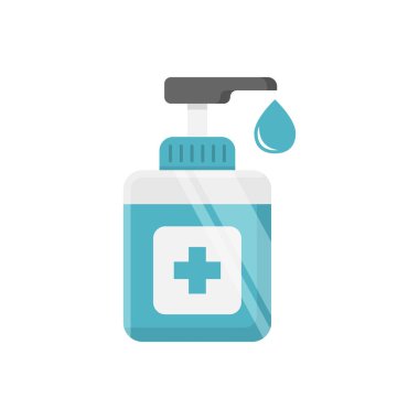 El dezenfektanı düz stil. İzole edilmiş arka planda antiseptik şişe vektör çizimi. Dezenfekte jeli tabelası iş konsepti.