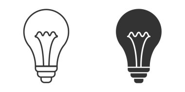 Düz bir ampul simgesi. Beyaz izole edilmiş arka planda ampul vektör çizimi. Enerji lambası iş anlaşması konsepti.