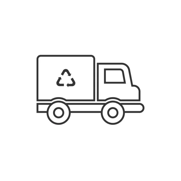平らなスタイルでゴミ収集車のアイコン 白い隔離された背景のリサイクルベクトル図 ゴミ自動車標識事業の概念 — ストックベクタ