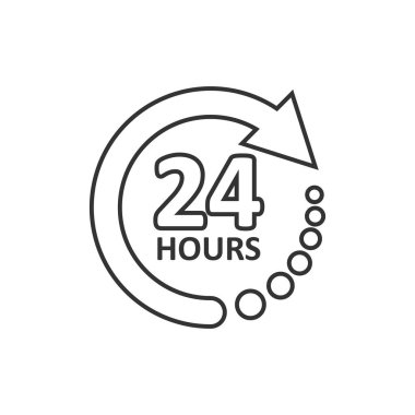 24 saatlik servis simgesi. İzole edilmiş arka planda bütün gün iş ve servis vektörü çizimi. Hizmet saati iş sözleşmesi kavramı.