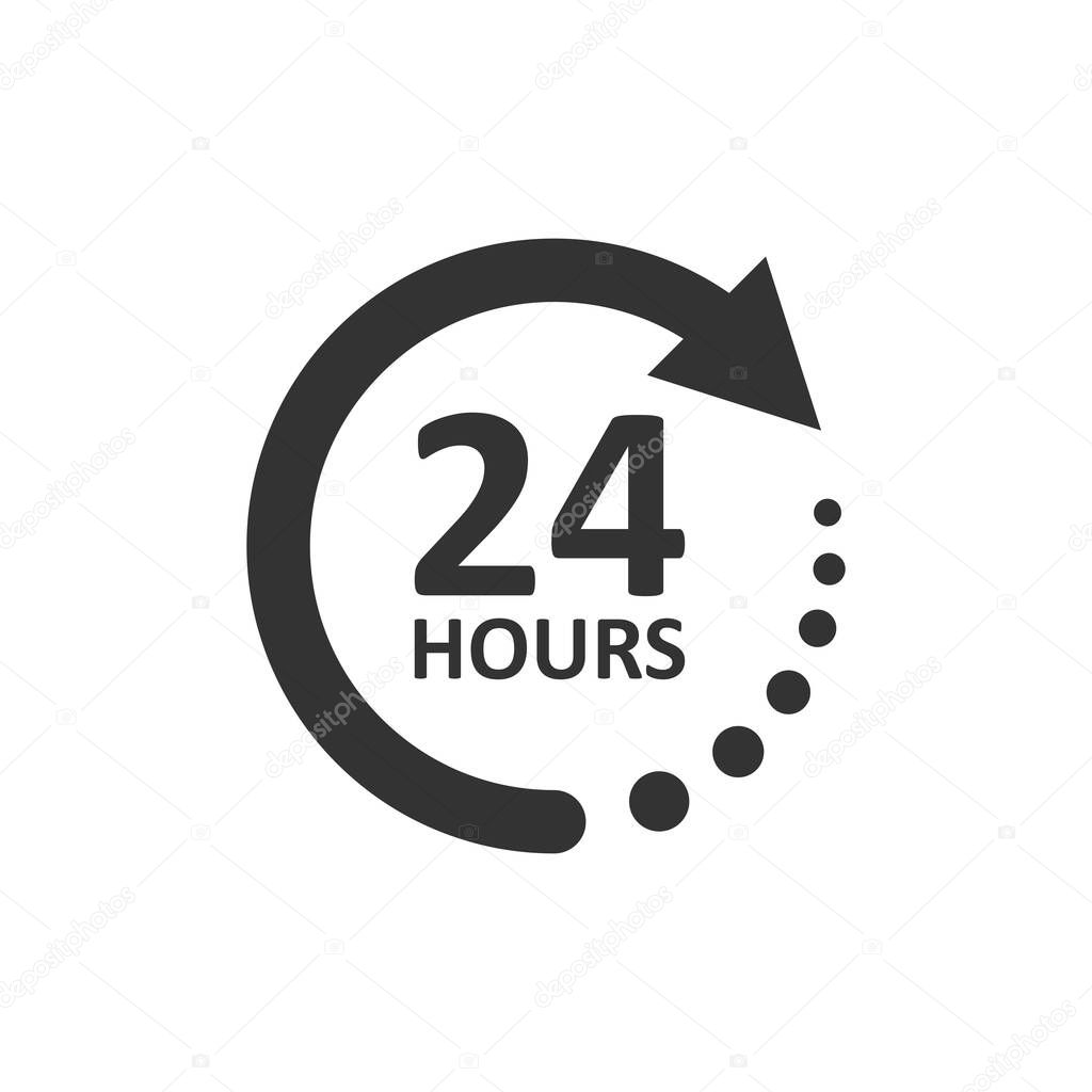 24 hours service icon in flat style. All day business and service vector illustration on isolated background. Quick service time sign business concept.