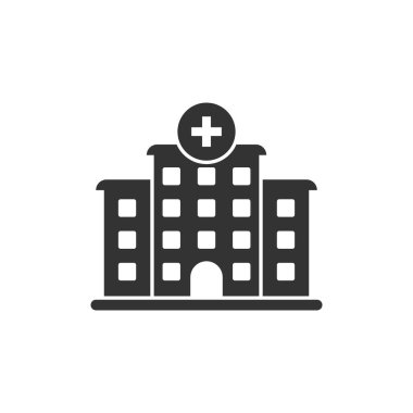 Hospital building icon in flat style. Medical clinic vector illustration on isolated background. Medicine sign business concept.