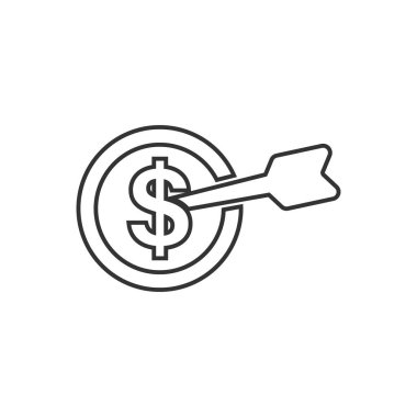 Dart hedefi ve dolar simgesi düz stil. İzole edilmiş arka planda bütçe mevduat vektör çizimi. Strateji başarısı iş konseptini imzaladı.