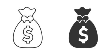 Para çantası ikonu düz stil. İzole edilmiş arka planda para çantası vektör illüstrasyonu. Madeni para çuvalı iş tabelası kavramı.