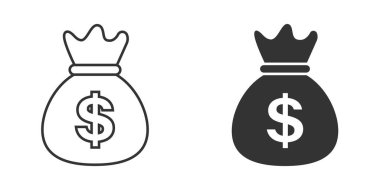 Para çantası ikonu düz stil. İzole edilmiş arka planda para çantası vektör illüstrasyonu. Madeni para çuvalı iş tabelası kavramı.