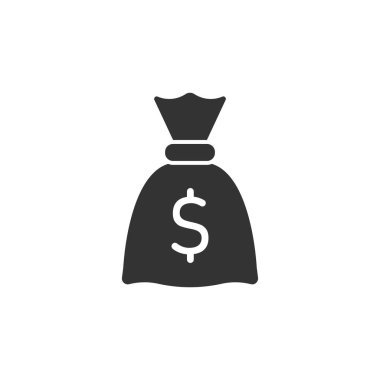 Para çantası ikonu düz stil. İzole edilmiş arka planda para çantası vektör illüstrasyonu. Madeni para çuvalı iş tabelası kavramı.