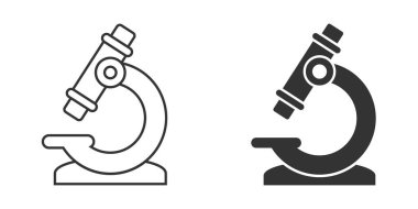 Düz biçimde mikroskop simgesi. İzole edilmiş arka planda laboratuvar büyüteç vektör çizimi. Biyoloji enstrümanı iş sözleşmesi.