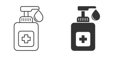 El dezenfektanı düz stil. İzole edilmiş arka planda antiseptik şişe vektör çizimi. Dezenfekte jeli tabelası iş konsepti.