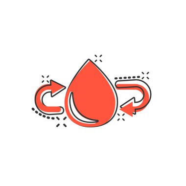 Çizgi roman tarzında su damlası ikonu. Beyaz izole arkaplanda damlacık karikatür vektör çizimi. Geri dönüşüm sıçrama efekti işaret iş konsepti.