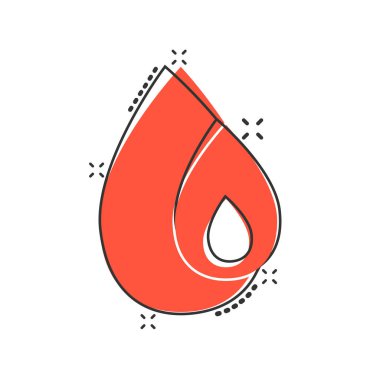 Çizgi roman tarzında su damlası ikonu. Beyaz izole arkaplanda damlacık vektör çizimi. Yağmur damlası sıçrama efekti işaret işi konsepti.