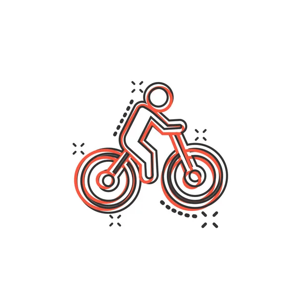 漫画風の自転車アイコン 白い隔離された背景の人々の漫画のベクトルイラストと自転車 ライダースプラッシュ効果ビジネスコンセプト — ストックベクタ