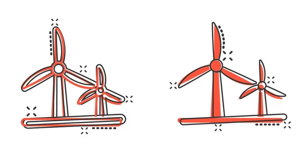 Icono Central Eólica Estilo Cómico Turbina Ilustración Vectorial Dibujos Animados — Vector de stock