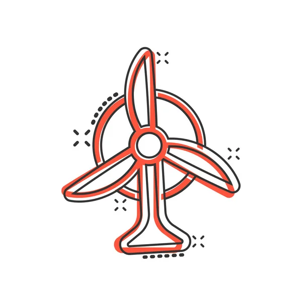 Ikona Větrné Elektrárny Komickém Stylu Turbína Kreslený Vektor Ilustrace Bílém — Stockový vektor