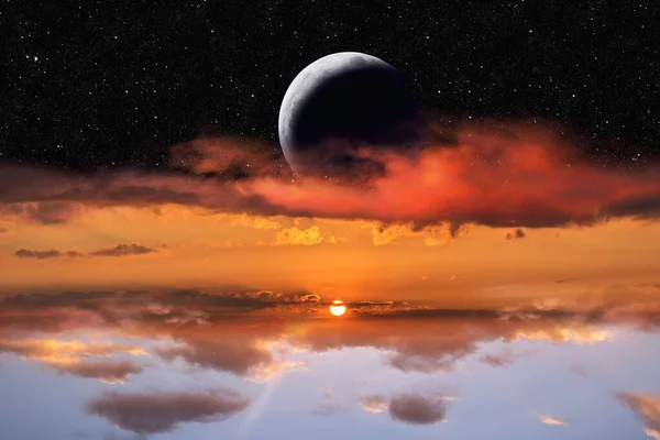 Ηλιοβασίλεμα Και Νέο Φεγγάρι Ώρα Για Προσευχή Γενναιόδωρο Ραμαζάνι — Φωτογραφία Αρχείου