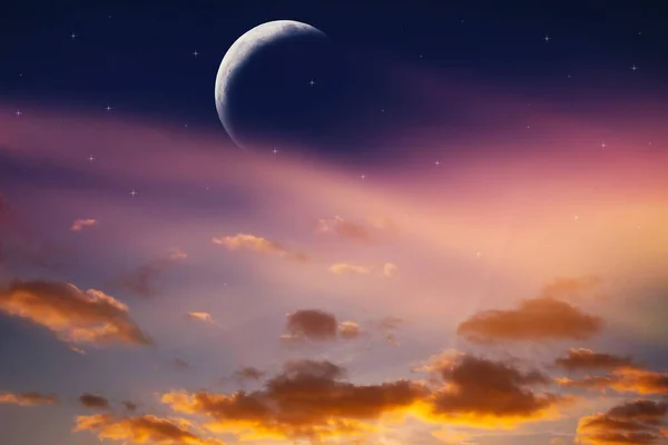 Sonnenuntergang Und Neumond Gebetszeit Großzügiger Ramadan — Stockfoto