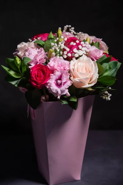 Прекрасный Букет Разноцветных Розовых Цветов Концепция Праздничных Цветов Аромат Свежих — стоковое фото