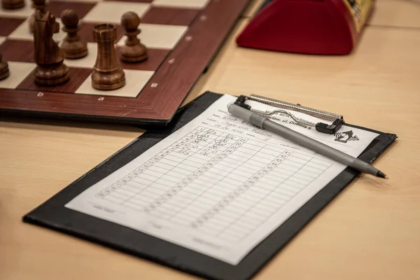 Sheet Writing Chess Game Chess Notebook Close — Stock Photo, Image