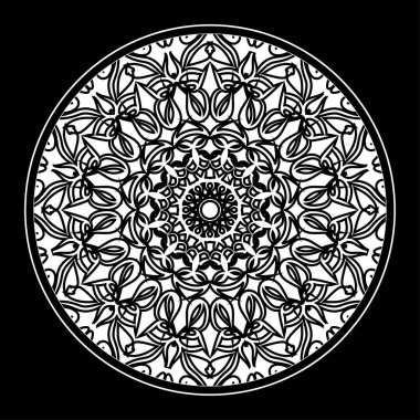 Siyah ve Beyaz Tasarım Mandala Vektör İllüstrasyonu
