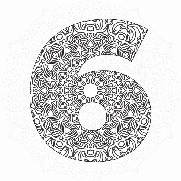 Número Con Mandala Ornamento Decorativo Estilo Étnico Oriental Página Del — Vector de stock