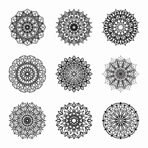 Coleções Padrão Circular Forma Uma Mandala Para Henna Mehndi Tatuagens — Vetor de Stock