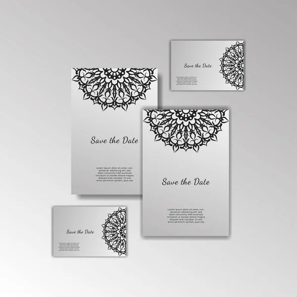 Cartes Invitations Serties Ornement Mandala Ethnique Tribal Motif Géométrique Floral — Image vectorielle