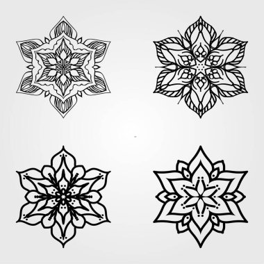 Henna, Mehndi, dövmeler, dekorasyonlar için mandala şeklinde dairesel desenler. Etnik doğu tarzında dekoratif dekorasyon. Boyama kitabı sayfası.