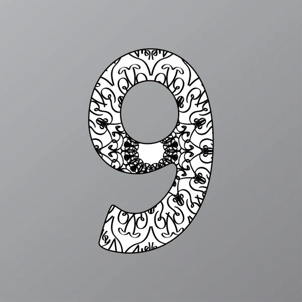 Número Con Mandala Ornamento Decorativo Estilo Étnico Oriental Página Del — Vector de stock