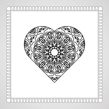 Mandala ile elle çizilmiş kalp. Etnik doğulu karalama süsü dekorasyonu