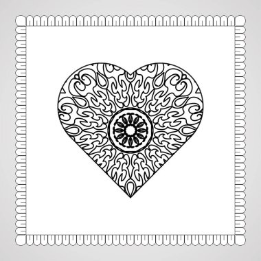 Mandala ile elle çizilmiş kalp. Etnik doğulu karalama süsü dekorasyonu
