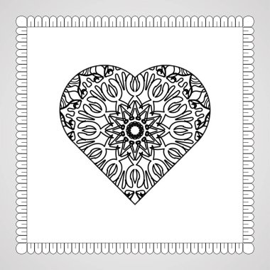 Mandala ile elle çizilmiş kalp. Etnik doğulu karalama süsü dekorasyonu