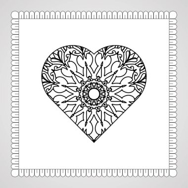 Mandala ile elle çizilmiş kalp. Etnik doğulu karalama süsü dekorasyonu