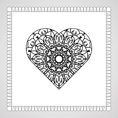 Mandala ile elle çizilmiş kalp. Etnik doğulu karalama süsü dekorasyonu