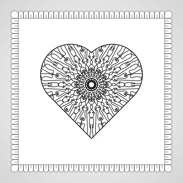 Coeur Dessiné Main Avec Mandala Décoration Ornement Doodle Oriental Ethnique — Image vectorielle