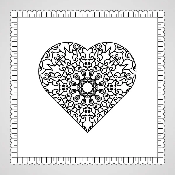Coração Desenhado Mão Com Mandala Decoração Etnia Oriental Doodle Ornamento —  Vetores de Stock