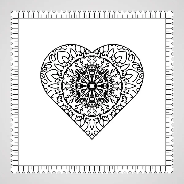 Handgetekend Hart Met Mandala Decoratie Etnisch Oosters Doodle Ornament — Stockvector