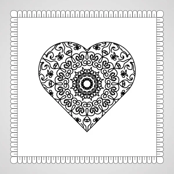 Coeur Dessiné Main Avec Mandala Décoration Ornement Doodle Oriental Ethnique — Image vectorielle