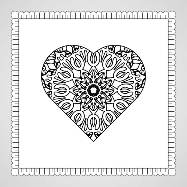 Coeur Dessiné Main Avec Mandala Décoration Ornement Doodle Oriental Ethnique — Image vectorielle