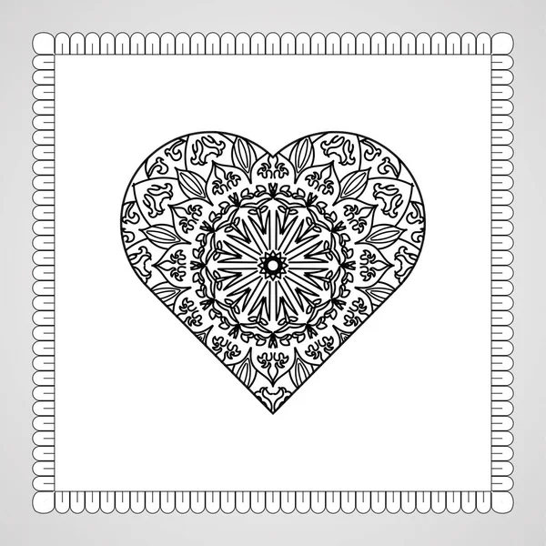 Coeur Dessiné Main Avec Mandala Décoration Ornement Doodle Oriental Ethnique — Image vectorielle