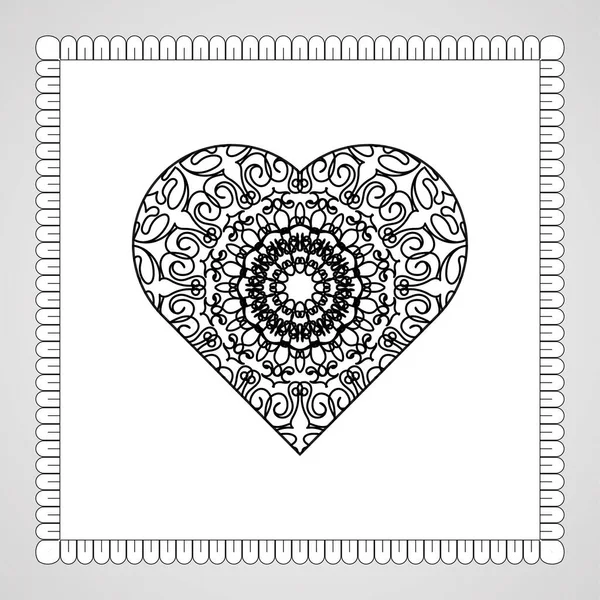 Coeur Dessiné Main Avec Mandala Décoration Ornement Doodle Oriental Ethnique — Image vectorielle