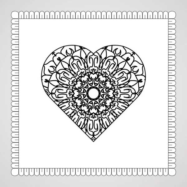 Coeur Dessiné Main Avec Mandala Décoration Ornement Doodle Oriental Ethnique — Image vectorielle