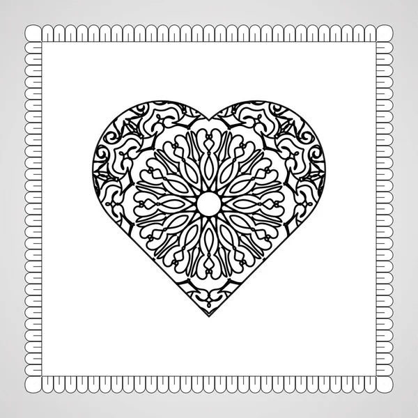 Handgetekend Hart Met Mandala Decoratie Etnisch Oosters Doodle Ornament — Stockvector