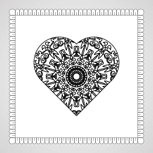 Coeur Dessiné Main Avec Mandala Décoration Ornement Doodle Oriental Ethnique — Image vectorielle