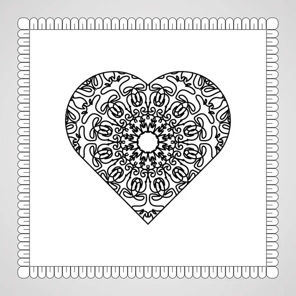 Handgetekend Hart Met Mandala Decoratie Etnisch Oosters Doodle Ornament — Stockvector