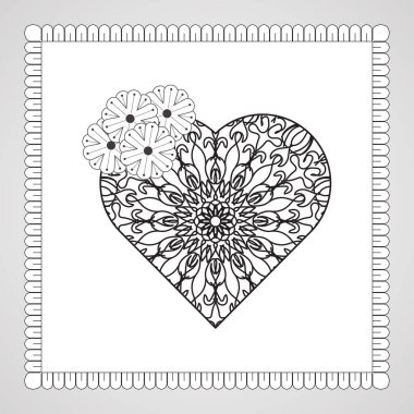 Mandala ile elle çizilmiş kalp. Etnik doğulu karalama süsü dekorasyonu