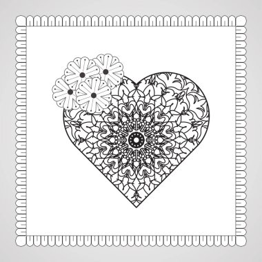 Mandala ile elle çizilmiş kalp. Etnik doğulu karalama süsü dekorasyonu