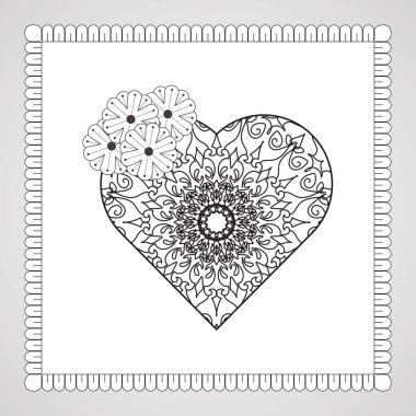 Mandala ile elle çizilmiş kalp. Etnik doğulu karalama süsü dekorasyonu