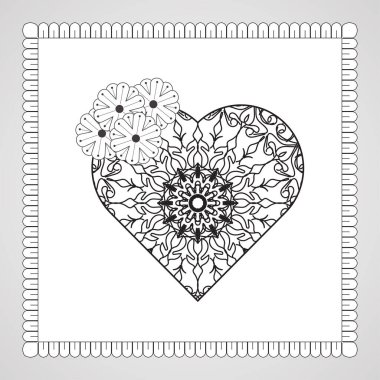 Mandala ile elle çizilmiş kalp. Etnik doğulu karalama süsü dekorasyonu