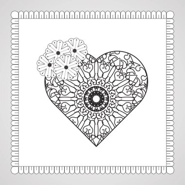 Mandala ile elle çizilmiş kalp. Etnik doğulu karalama süsü dekorasyonu