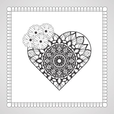 Mandala ile elle çizilmiş kalp. Etnik doğulu karalama süsü dekorasyonu