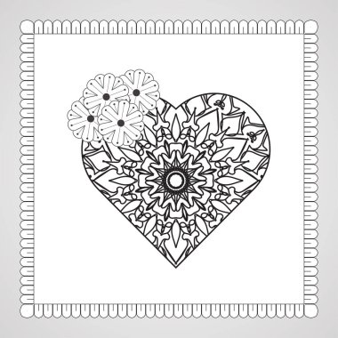 Mandala ile elle çizilmiş kalp. Etnik doğulu karalama süsü dekorasyonu
